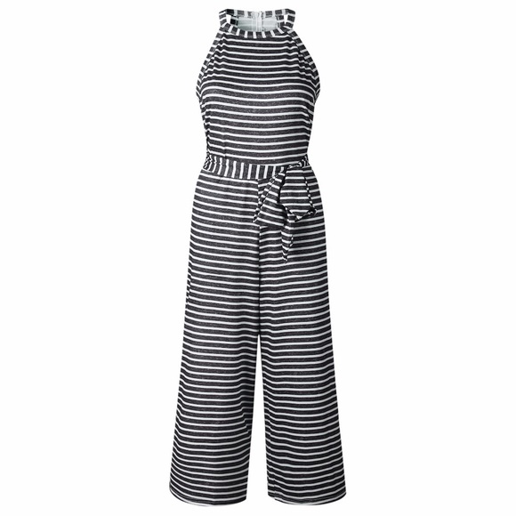 Black & White Striped Capri Jumpsuit - Picture 2 of 6